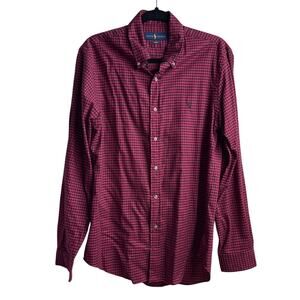 Ralph Lauren Red Black Gingham‎ Long Sleeve Slim Fit Collared Shirt Size Medium
